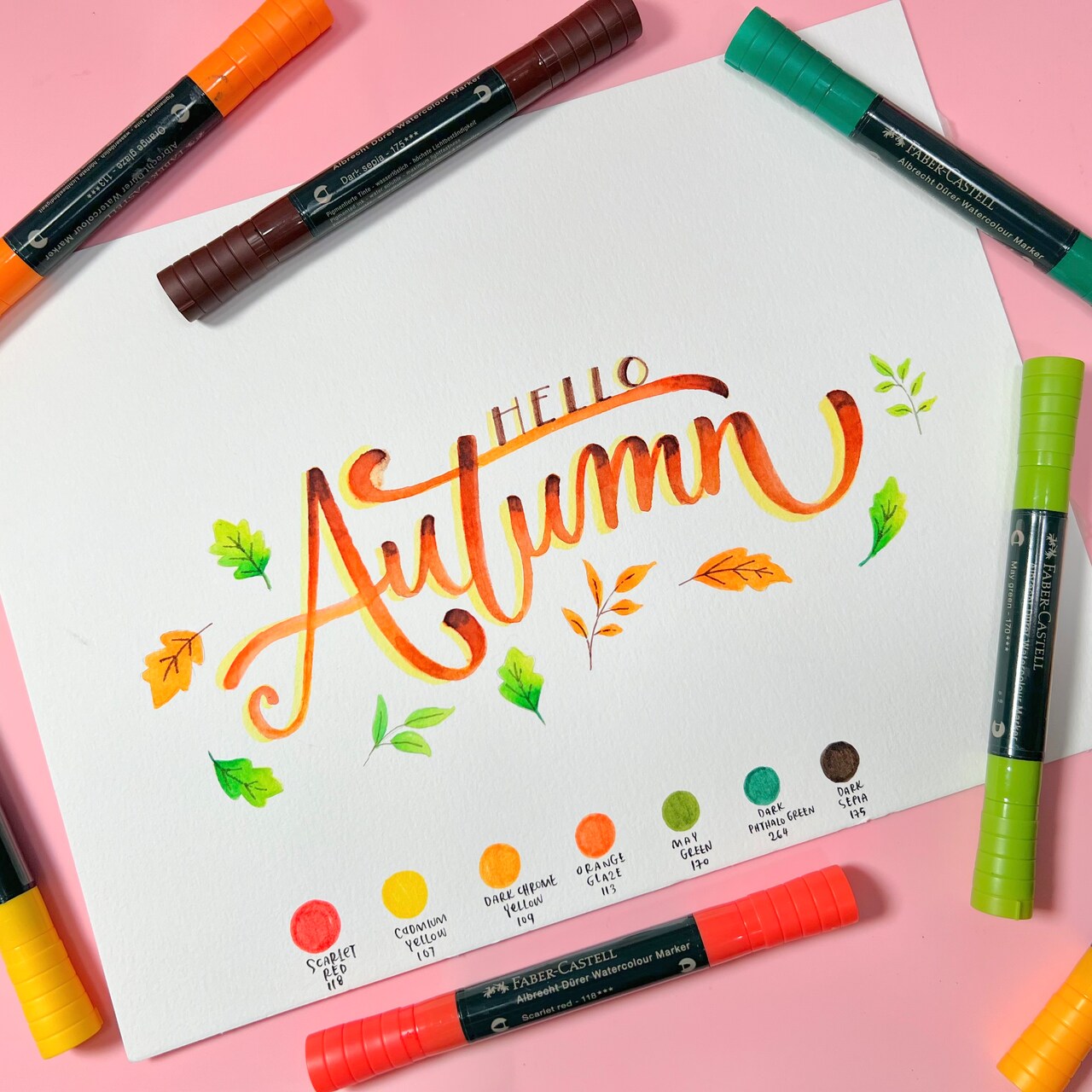 Autumn Brush Lettering with Albrecht Durer Watercolour Markers from Faber-Castell®